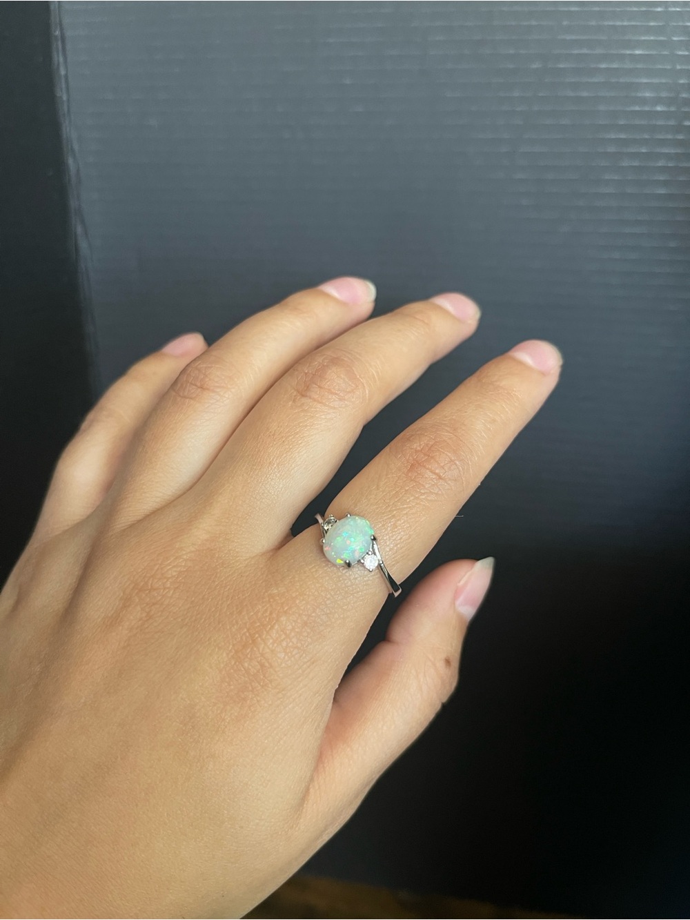 Faux opal cz silver tone size 6 3/4 ring